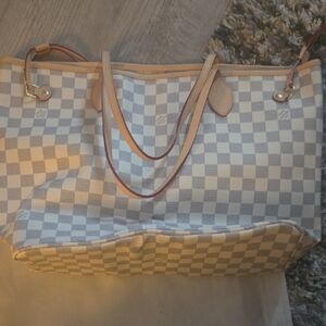 Louis Vuitton White and Tan Checkered Tote